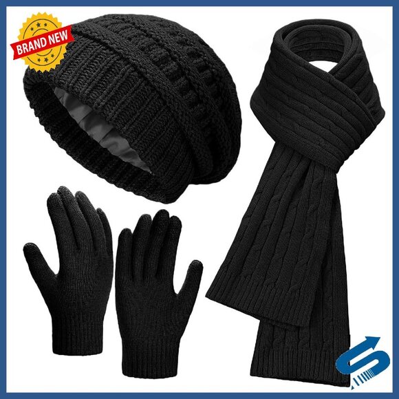 Winter Beanie Scarf Gloves Set, Satin Lined Touchscreen  display picture 3